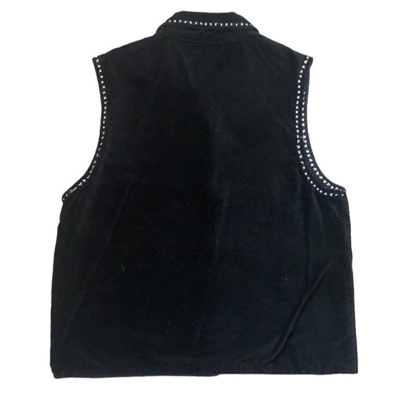 Black Velvet Vest Embroidered Cats on with Pearl Buttons Size S - Picture 2 of 8